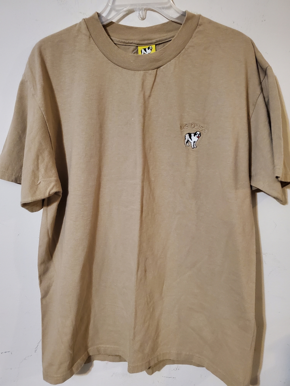 90s Y2k Big Dogs Tan Short Sleeve Crewneck T-Shirt with Embroidered Dog Logo